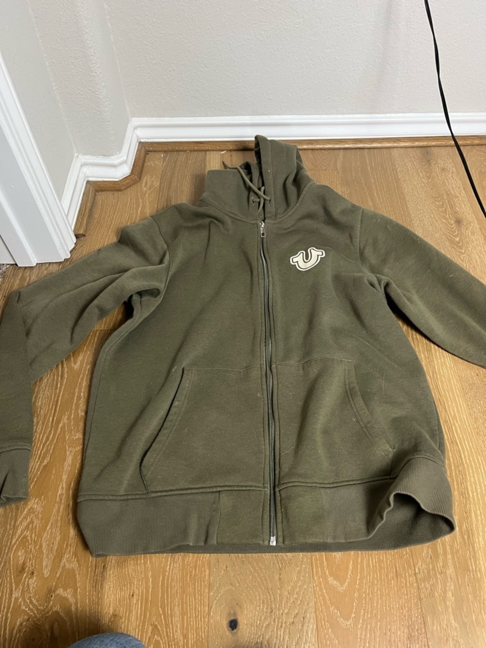 True Religion Olive Zip Front Hoodie with Logo